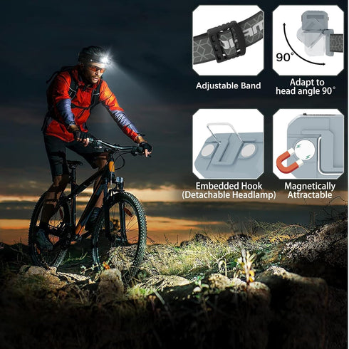Grey Rechargeable LED Headlamp, 2 Pack 2500 Lumen Head Lamp with Motion Sensor, 7 Modes Bright Head Light, USB Recharge Flashlight Camping Accesso...