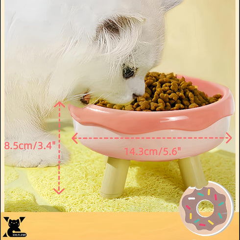 Elevated Cat Bowls, Combined 2 Bowls, Whisker Friendly Bowls for Cat. Sweet Donut Shaped (Pink)...