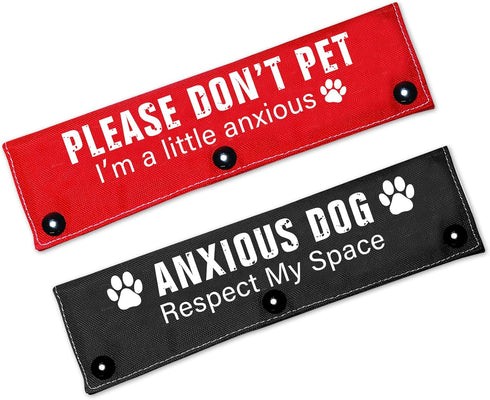 Please Don’t Pet/Anxious Dog Friendly Dog Leash Sleeve 2 Set - Dog Leash Wrap for Rescue Dogs and Anxious Dogs - Includes Red and Black 2 Sleeves ...