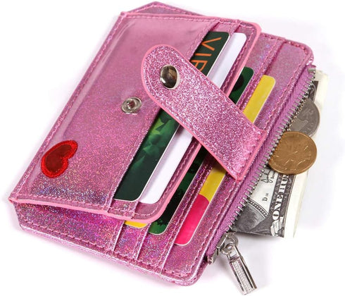 Fida&Moon Glitter Girl Small Wallet RFID Blocking Coin Purse Clip Card Holder (Glitter Pink)...