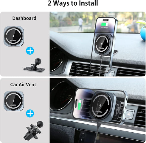 OHLPRO for MagSafe Car Mount Charger, 15W Fast Charging Car Magnetic Phone Holder for Dashboard and Air Vent, Compatible with iPhone 15/14/13/12 S...