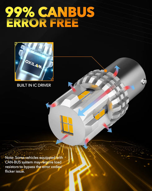 OXILAM Turn Signal Light 1156 LED Bulbs Amber Yellow 2200K Extremely Bright BA15S 1141 1003 7506 LED Bulbs with High Power 12pcs 3020SMD Chipsets,...