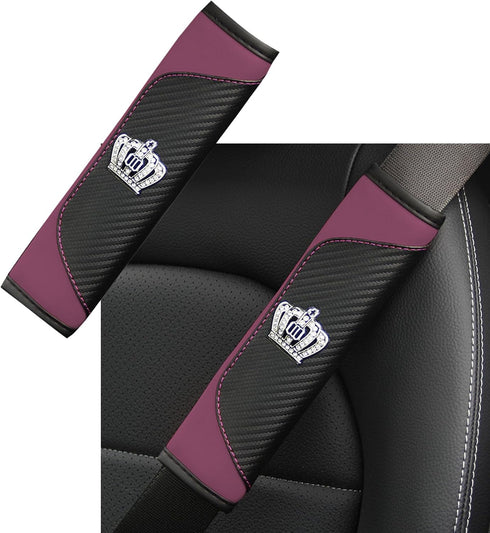 Car Seat Belt Cover, Carbon Fiber Safety Seatbelt Shoulder Strap Covers, Diamond Crown Gear Shifter Cover, Car Safety Strap Covers Car Interior Ac...