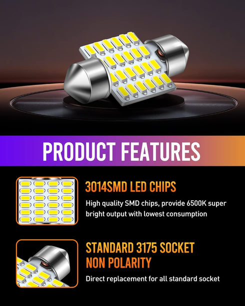 LUYED DE3175 LED Bulbs Dome Ligts Xenon White Canbus Error Free 1.25 inches DE3021 DE3022 3175 LED Bulbs for Interior Map Dome Lights and License ...