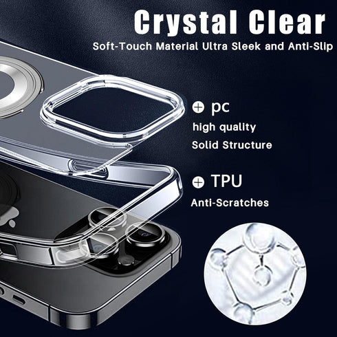 Crystal Clear iPhone 14ProMax Case Magnetic Ring Holder Compatible with MagSafe Invisible Kickstand Shockproof Military Grade Drop Protection Tran...