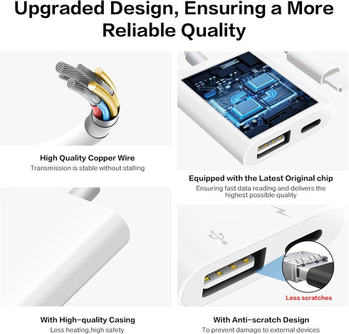 SUNTRSI USB Camera Adapter with Charging Port,Portable USB Female OTG Adapter suitable for iPhone iPad, iPad to USB Adapter Plug and Play Support ...