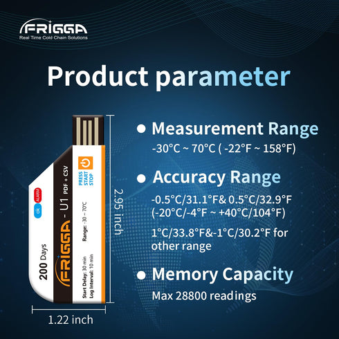 Frigga 2 Pack Temperature Data Logger Single Use Temperature Recorder 28800 Points USB Temperature Loggers High Accuracy 200 Days Cold Chain Trans...