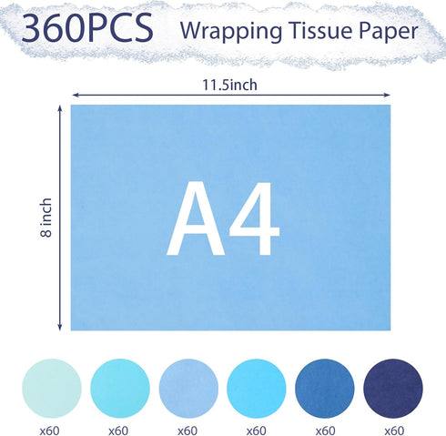 HEYPLACE 360 Sheets Tissue Paper for Gift Bags, Blue Tissue Paper Bulk 11.5 x 8Inch Tissue Paper for Gift Wrapping Crafts Graduation Wedding Birth...