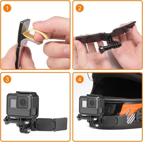 Motorcycle Helmet Chin Mount Kits with Adhesive Curved Pads Compatible with GoPro Hero 12, 11, 10, 9, 8, 7, (2018), 6 5, Hero Black, Session, Xiao...