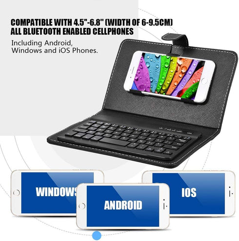 V BESTLIFE Portable Wireless Bluetooth Keyboard with Leather Case, Universal Keyboard with Portfolio Flip Case and Stand, Cover with for 4.5''-6.8...