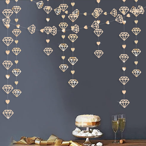 52 Ft Valentines Day Party Decorations Champagne Gold Heart Garland Hanging Paper Diamond Heart Streamer Banner for Engagement Bachelorette Bridal...