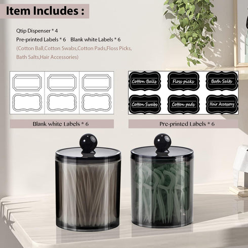 SheeChung 4 Pack Plastic Acrylic Bathroom Vanity Countertop Canister Jars with Storage Lid, Apothecary Jars Qtip Holder Makeup Organizer for Cotto...
