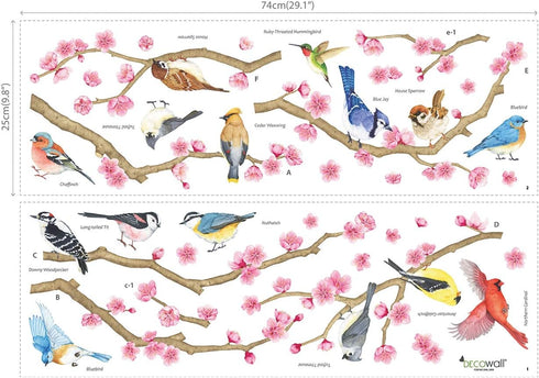 DECOWALL DWL-2009 Garden Birds and Cherry Blossom Wall Stickers Wall Decals Peel and Stick Removable Wall Stickers for Kids Nursery Bedroom Living...