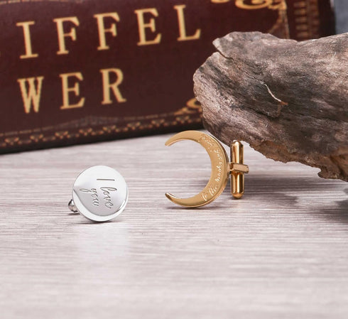 I Love You To The Moon And Back Cufflinks , Stainless Steel Cufflinks Gift...