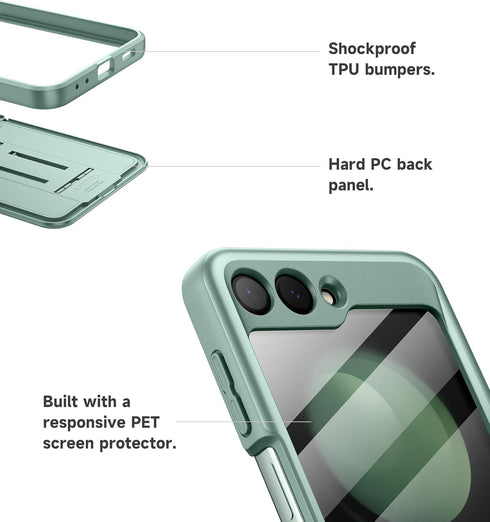 SURITCH for Samsung Galaxy Z Flip 5 Case with Built-in Screen Protector & Kickstand & Hinge Protection, Full-Body Shockproof Protective Cover for ...