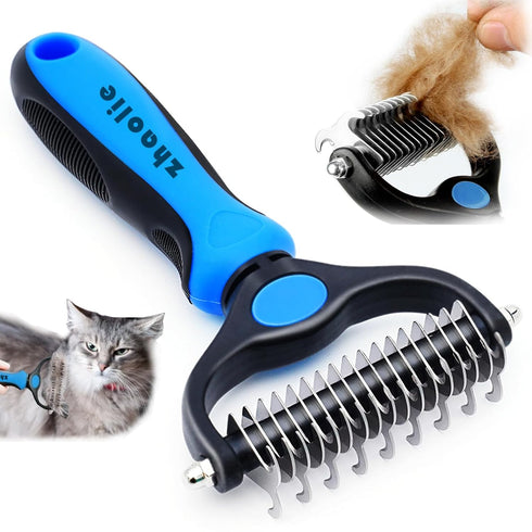 Dog Grooming Brush - Double Sided Dematting Undercoat Rake for Dogs & Cats - Extra Wide Dog Grooming Brush, Pet Brush for Shedding, Cat Brush,Dema...