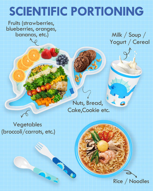 Lehoo Castle Toddler Plates and Bowls Set, Kids Dinnerware Set Includes Plate, Bowls, Toddler Utensils, Cup, Toddler Forks and Spoons, BPA Free, D...