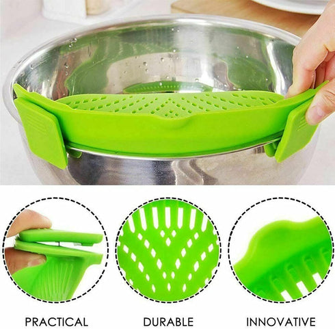 2 Pcs Silicone Clip on Strainer for Pasta Meat Vegetables Fruit, - Fit All Pots and Bowls....
