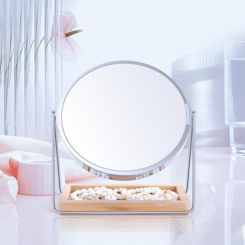 B Beauty Planet 20X Magnifying Mirror with Bamboo Base, Double Sided Magnifying Mirror with 20X/1X Magnification, 360° Swivel Tabletop Mirror with...