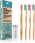 Bamboo Toothbrush 4-Pack & Compostable Silk Dental Floss with Refillable Glass Holder | Biodegradable Oral Care Set | Soft BPA-Free Bristles | Nat...