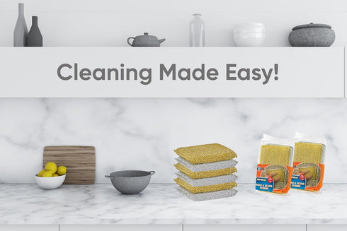 Kitchen Sponge Scrubber, Heavy Duty, Hand Friendly Scouring Sponge for Sink, Pot, Dish Washing Scrubber Non-Scratch Sponge (Gold-Silver)...