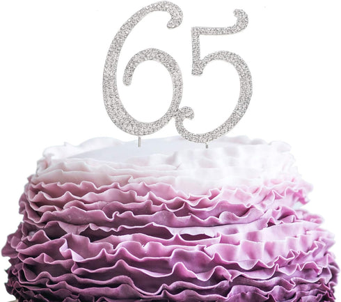 65 Years Birthday Cake Topper - New Best Crystal Rhinestone 65th Wedding Anniversary Or 65 Years Old Cake Topper Party Decoration Silver...