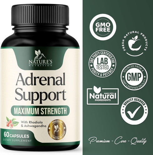 Adrenal Support Supplements & Cortisol Manager with Ashwagandha and 10 Herbs & Nutrients to Support Adrenal Function, Cortisol Health, Energy Leve...