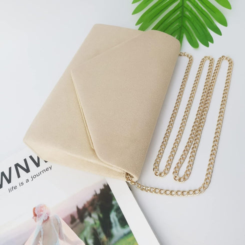 Evening Bags Women Clutch Purse Faux Suede Small Cute Classic Envelop Crossbody Handbag for Formal Wedding Party with Chain...