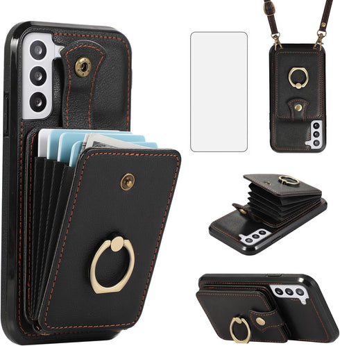 Asuwish Phone Case for Samsung Galaxy S22 Plus S22+ 5G Wallet Cell Cover with Screen Protector and Crossbody Strap Ring Stand RFID Credit Card Hol...