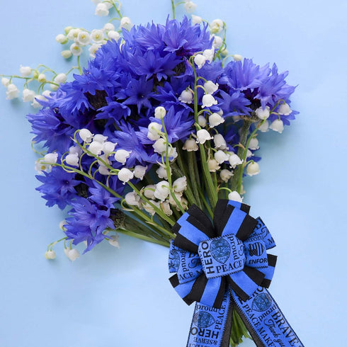 2 Rolls 20 Yards Police Support Wired Edge Ribbon, 2.5"Blue Black Stripe Police Badge Burlap Ribbon Memorial Day Patriotic Ribbons for Wreath Bow ...