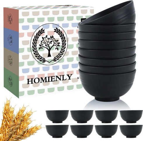 Homienly Cereal Bowls, 8 PCS Dessert bowls,Snack Bowls Wheat Straw Fiber Unbreakable Lightweight Bowls (Black, 10 OZ)...