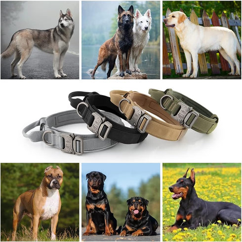 Plutus Pet Tactical Dog Collar, Soft Padded, Adjustable with Heavy Duty Metal Buckle, Military Dog Collar with Control Handle for Medium Large and...