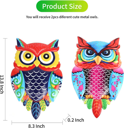 Cruis Cuka Metal Owl Wall Art 13.8 Inch 3D Garden Decor for Outdoor Patio Fence Backyard Decor Lawn Ornaments - Set of 2...