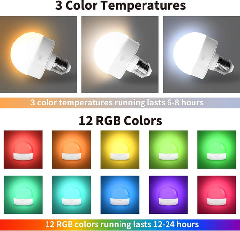 Rechargeable Light Bulbs for Sconce and Lamp with Remote, RGB, Timer, Dimmable, E26 Battery Operated Light Bulb, 3 Color Temperature, 2Pack...