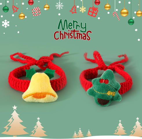 Pet Christmas Handmade Bow Tie, 2pcs Cats and Dogs Xmas Scarf Collar Bow Ties, Adjustable Pet Towel Bibs, Winter Knitted Cat Bow Ties for Dressing...