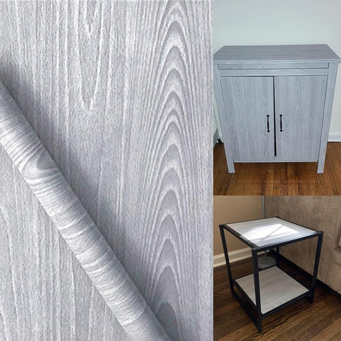 Teemall Light Gray Wood Grain Self Adhesive Sticker Wallpaper Furnitur Cabinets Wardrobe Shelf Liner 17.7 in X 98In...