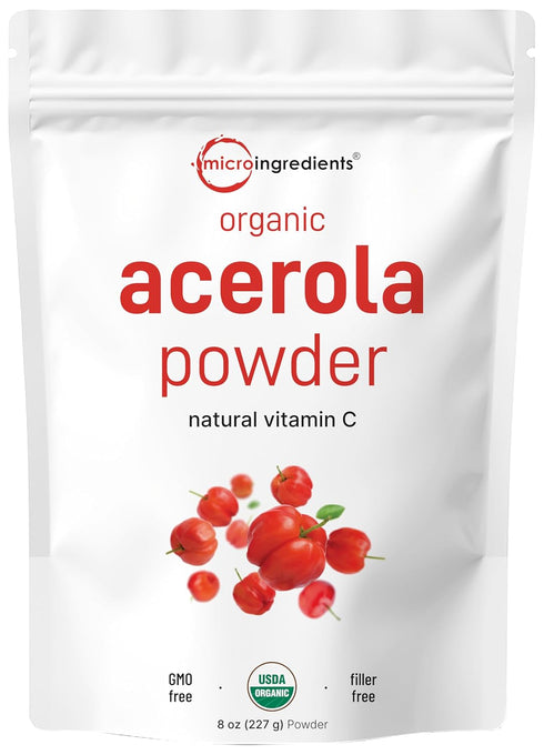 Organic Acerola Powder, 8oz | Natural Organic Vitamin C Superfood | No Sugar & Additives | Great Flavor for Drinks, Smoothie, & Beverages | Non-GM...