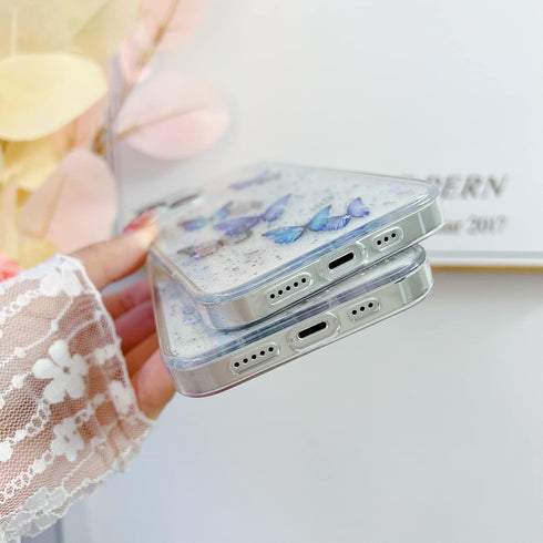 Compatible iPhone 14 Plus Case Clear Women Girls Flexible TPU Purple Butterfly Stars Sparkle Glitter Anti-Scratch Shockproof Protective Phone Cove...