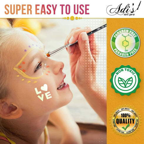 Face Painting Kit for Kids Party - 20 Water-Based Non-Toxic Sensitive Skin Paints, 3 Glitters, 2 Hair Chalks, Combs, 3 Paint Brushes, 40 Stencils,...