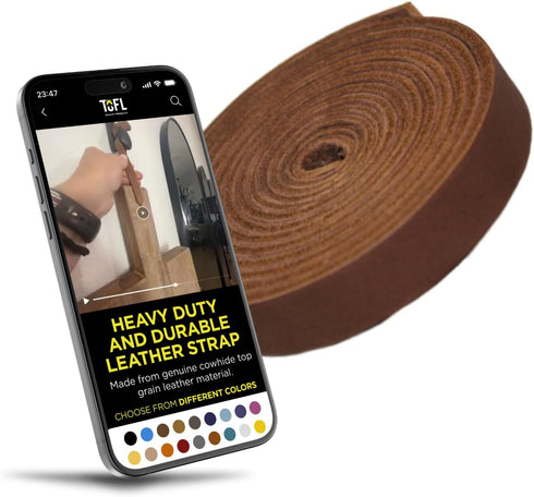 TOFL Genuine Top-Grain Leather Strap | 72 Inches Long | 5/8 Inch Wide | 1/16 Inch Thick (4-5 oz) | 1 Leather Strip for DIY Arts & Craft Projects, ...