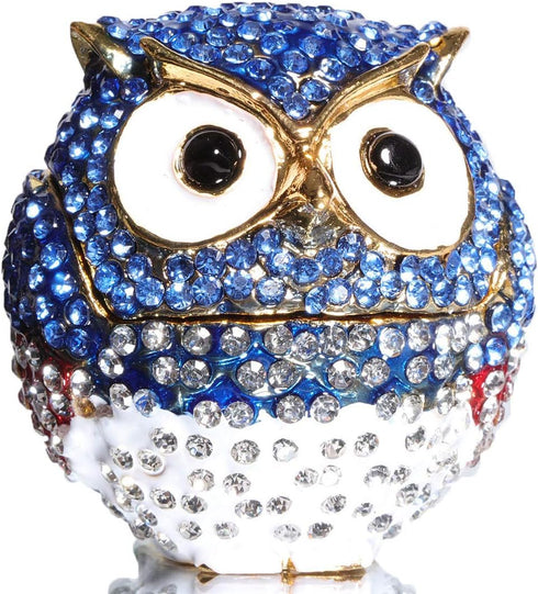 Waltz&F Diamond Light Blue Owl TrinketBox Hinged Hand-painted Figurine Collectible Ring Holder...