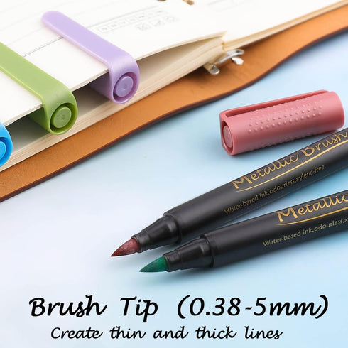 Dyvicl Metallic Brush Marker Pens - Metallic Pens Art Markers for Calligraphy, Brush Lettering, Black Paper, Rock Painting, Card Making, Scrapbook...