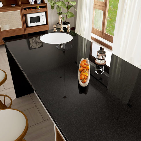 Glossy Black Contact Paper Peel and Stick Shiny Glitters Countertop Contact Paper Self Adhesive Removable Wallpaper for Cabinets 15.75" x 118" Wat...