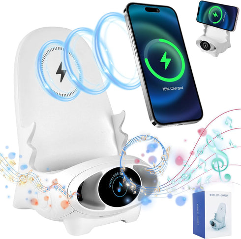 Portable Mini Chair Wireless Charger,2024 New Mini Chair Wireless Fast Charger Multifunctional Phone Holder3 in 1 Wireless Charger with Speaker Fu...