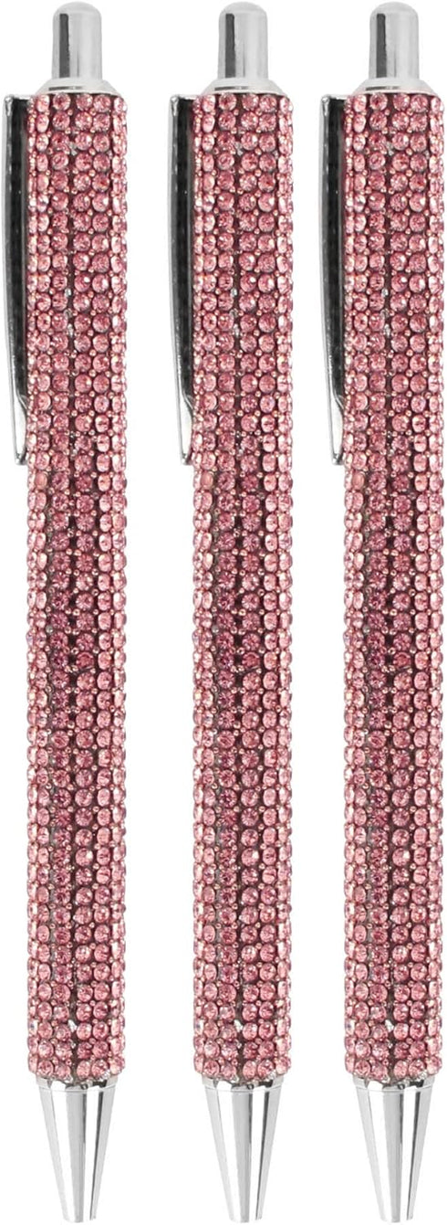 HOCE 3 Pcs Rhinestone Bling Metal Ballpoint Pens 0.7 mm, Black Ink, Gift Pens for Christmas Bridesmaid Wedding Birthday, Pink One Size...