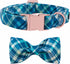 Maca Bates Blue Checkered Dog Collar with Bow Bowtie for Dogs Bows Tie Grid Summer Plaid Adjustable Breakaway Collars Accessories Birthday Gift fo...