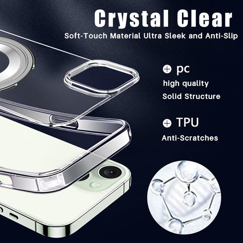Clear for iPhone 15 Case Ring Holder Compatible with MagSafe Invisible Kickstand Shockproof Military Grade Drop Protection Matte Transparent Cover...