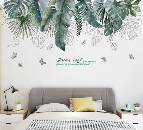 Tropical Leaves Wall Decals Removable Jungle Green Palms Tree Plant Wall Stickers for Living Room Kids Room Bedroom Playroom Decor...