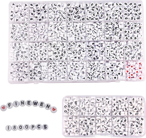 1400Pcs Letter Beads with 400Pcs Number Beads, Round Letter Beads 4x7mm Acrylic Alphabet Beads and Number Beads, Friendship Bracelets Jewelry Maki...