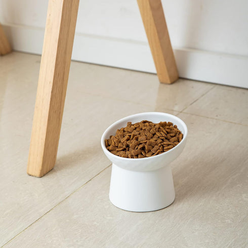 Small Ceramic Raised Cat Bowls, Tilted Elevated Food or Water Bowls, Stress Free, Backflow Prevention, Dishwasher and Microwave Safe, Lead & Cadmi...